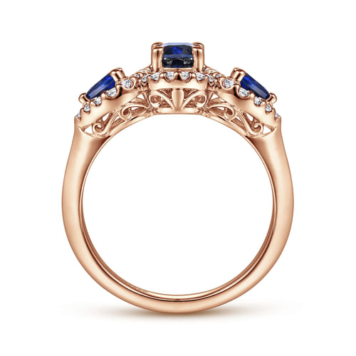 14K Rose Gold Oval Sapphire and Diamond Engagement Ring