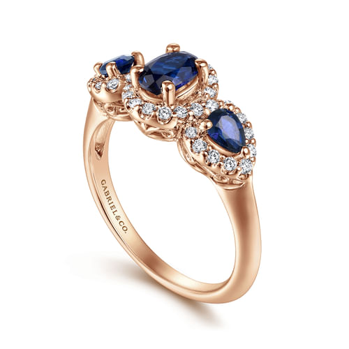 14K Rose Gold Oval Sapphire and Diamond Engagement Ring