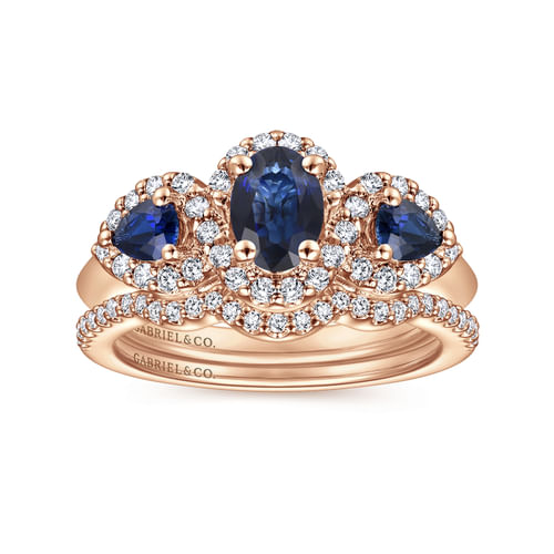 14K Rose Gold Oval Sapphire and Diamond Engagement Ring