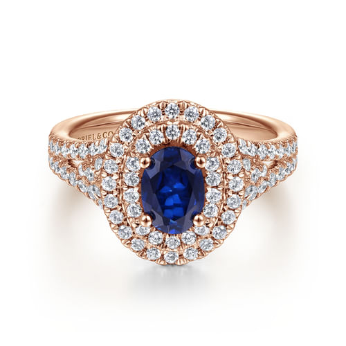 14K Rose Gold Oval Sapphire and Diamond Engagement Ring