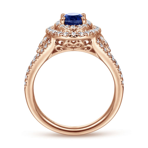 14K Rose Gold Oval Sapphire and Diamond Engagement Ring