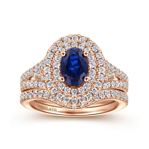 14K Rose Gold Oval Sapphire and Diamond Engagement Ring