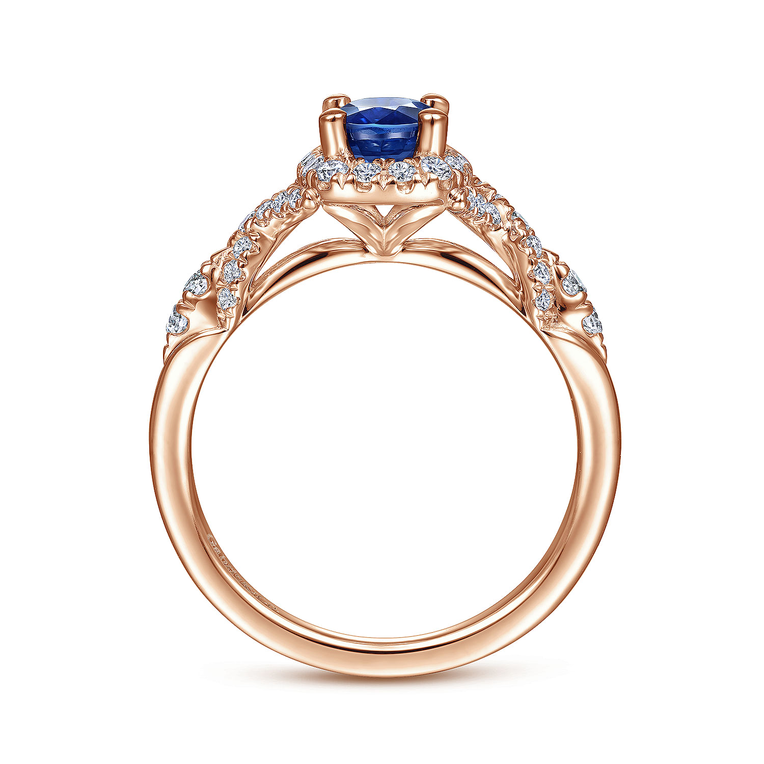 14K Rose Gold Oval Sapphire and Diamond Halo Ring