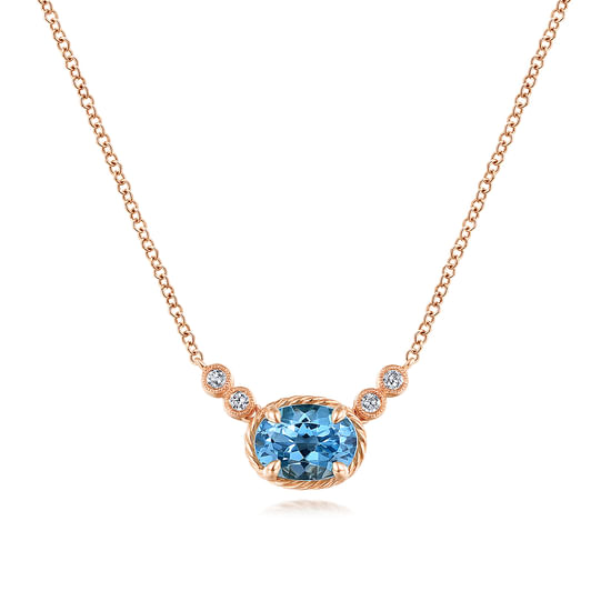 Gabriel - 14K Rose Gold Oval Swiss Blue Topaz Pendant Necklace with Diamond Accents
