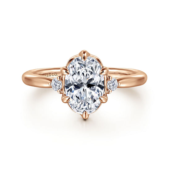 Gabriel - 14K Rose Gold Oval Three Stone Diamond Engagement Ring
