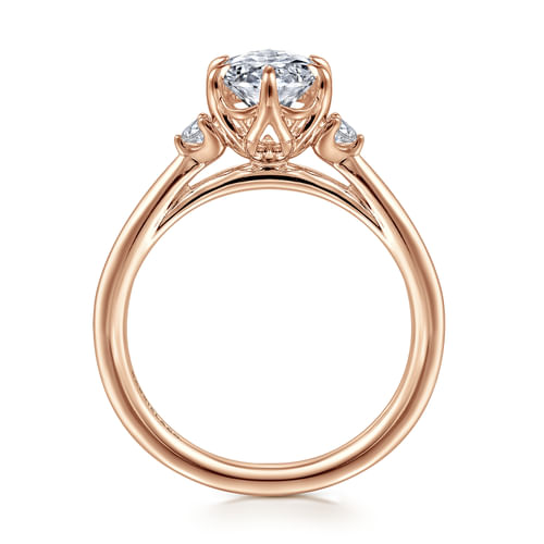 14K Rose Gold Oval Three Stone Diamond Engagement Ring