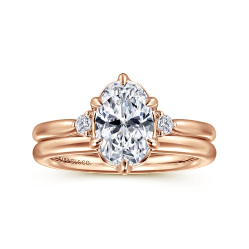 14K Rose Gold Oval Three Stone Diamond Engagement Ring