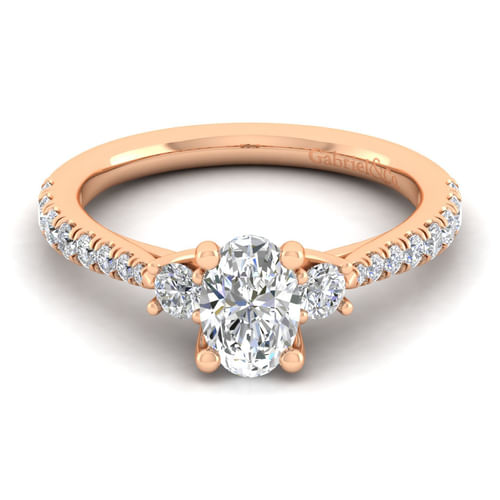 14K Rose Gold Oval Three Stone Diamond Engagement Ring