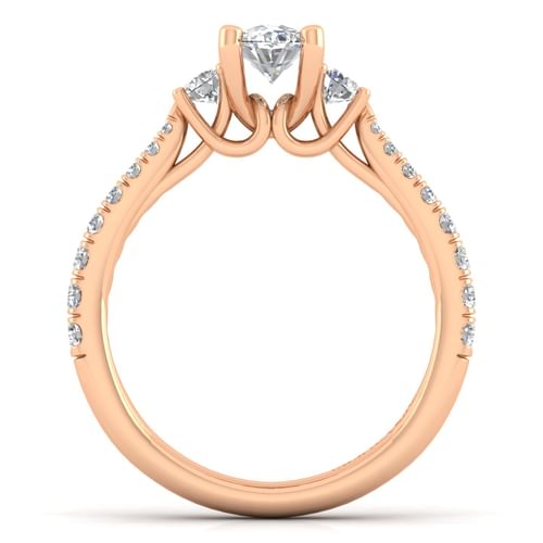 14K Rose Gold Oval Three Stone Diamond Engagement Ring