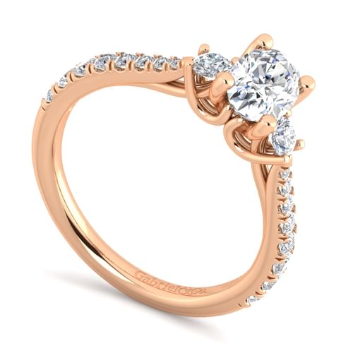 14K Rose Gold Oval Three Stone Diamond Engagement Ring