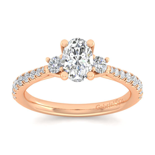 14K Rose Gold Oval Three Stone Diamond Engagement Ring
