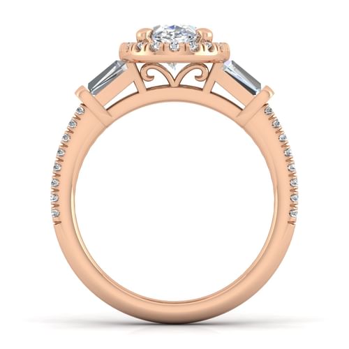14K Rose Gold Oval Three Stone Halo Diamond Channel Set Engagement Ring