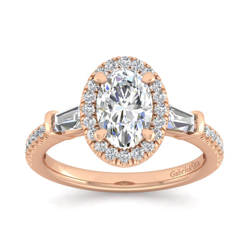 14K Rose Gold Oval Three Stone Halo Diamond Channel Set Engagement Ring