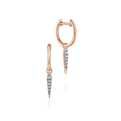 14K Rose Gold Pavé 10mm Diamond Spike Huggie Drop Earrings