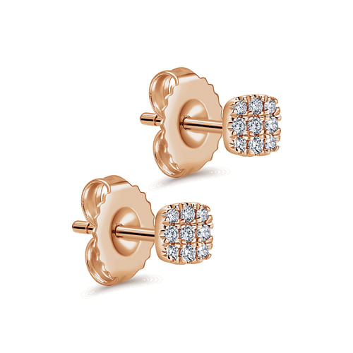 14K Rose Gold Pavé Diamond Cushion Cut Stud Earrings