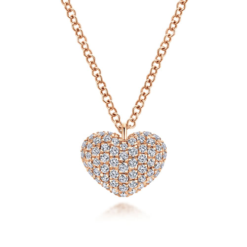 14K Rose Gold Pavé Diamond Encrusted Heart Necklace