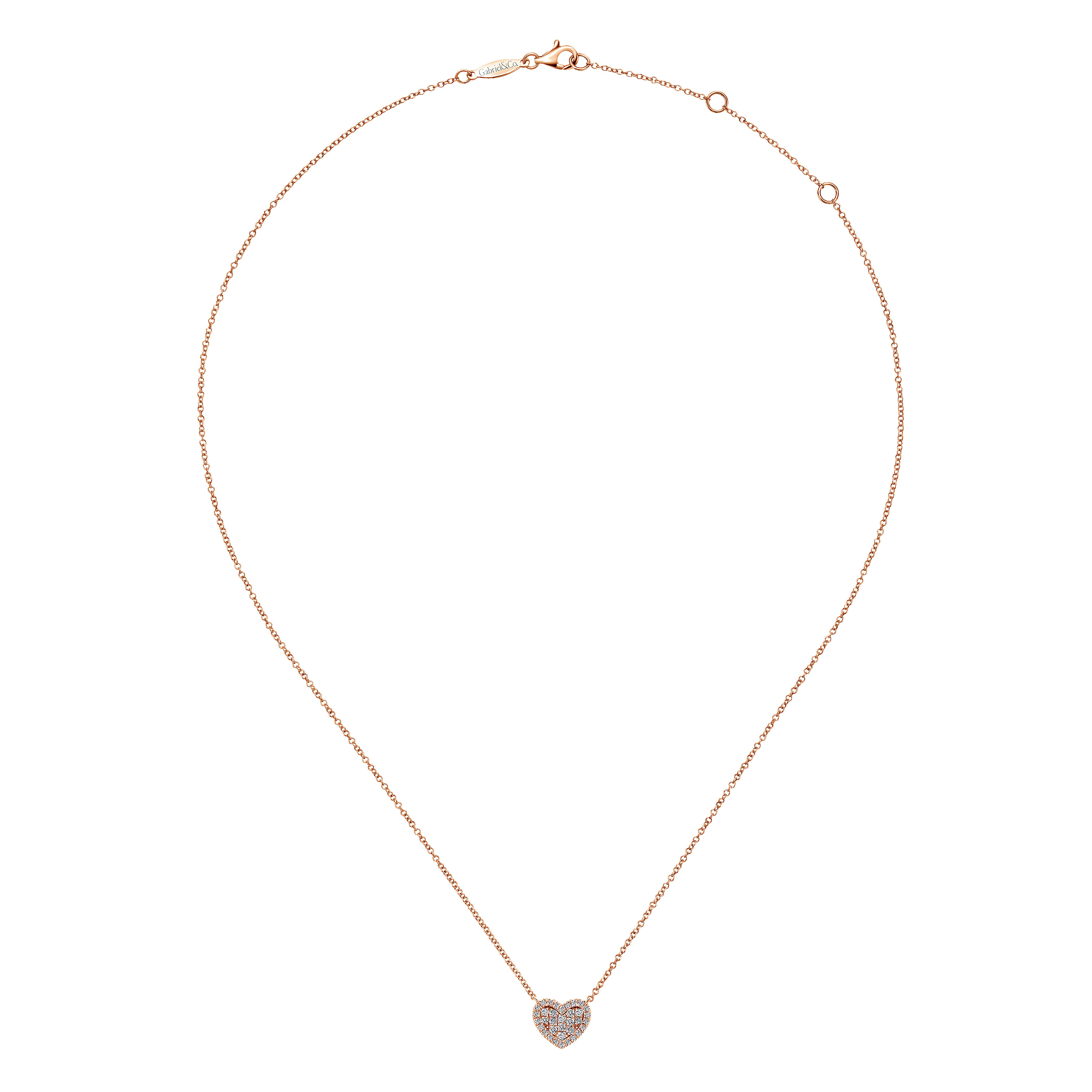 14K Rose Gold Pavé Diamond Heart Pendant Necklace