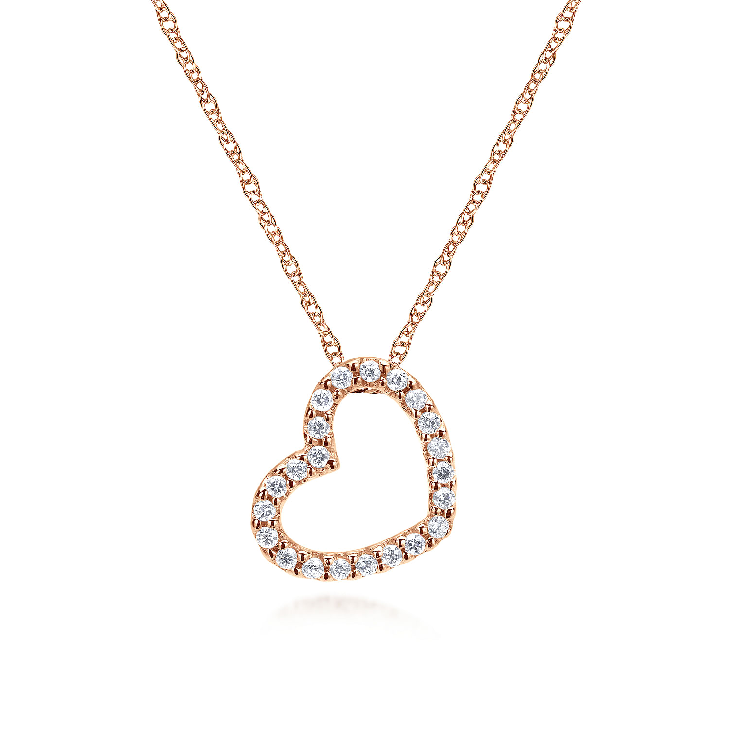 14K Rose Gold Pavé Diamond Open Heart Necklace