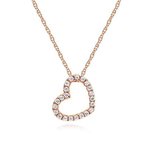 14K Rose Gold Pavé Diamond Open Heart Necklace