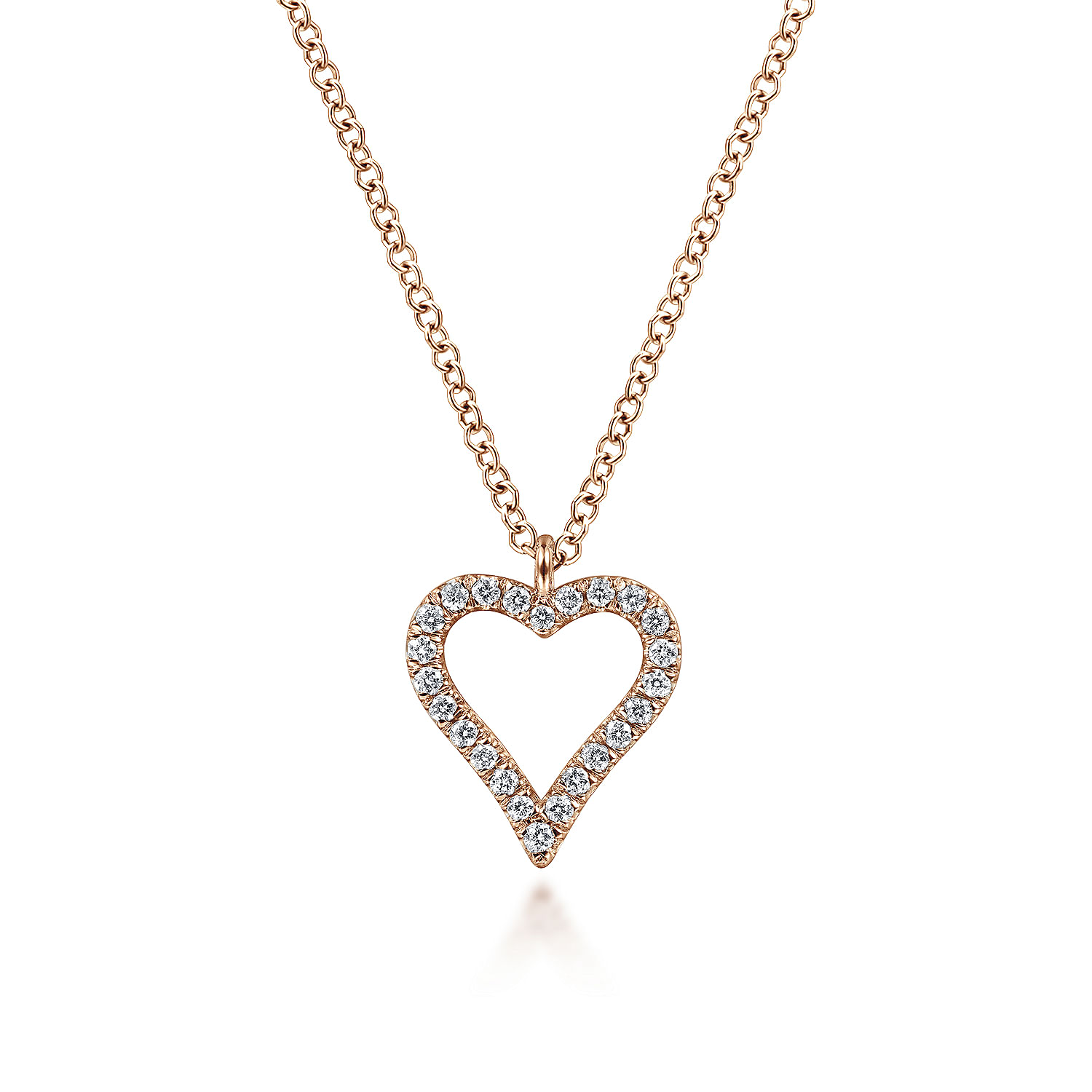 14K Rose Gold Pavé Diamond Open Heart Necklace
