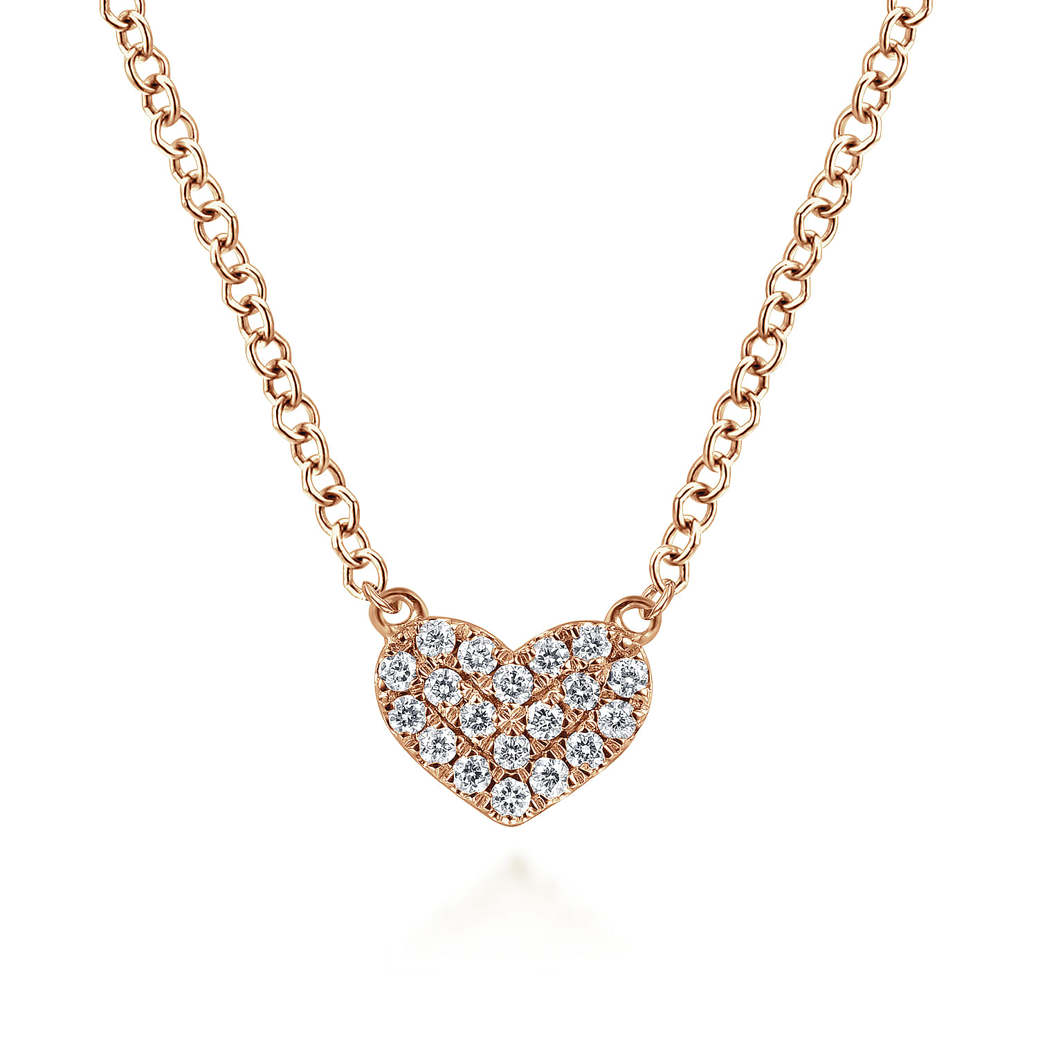 14K Rose Gold Pavé Diamond Pendant Heart Necklace