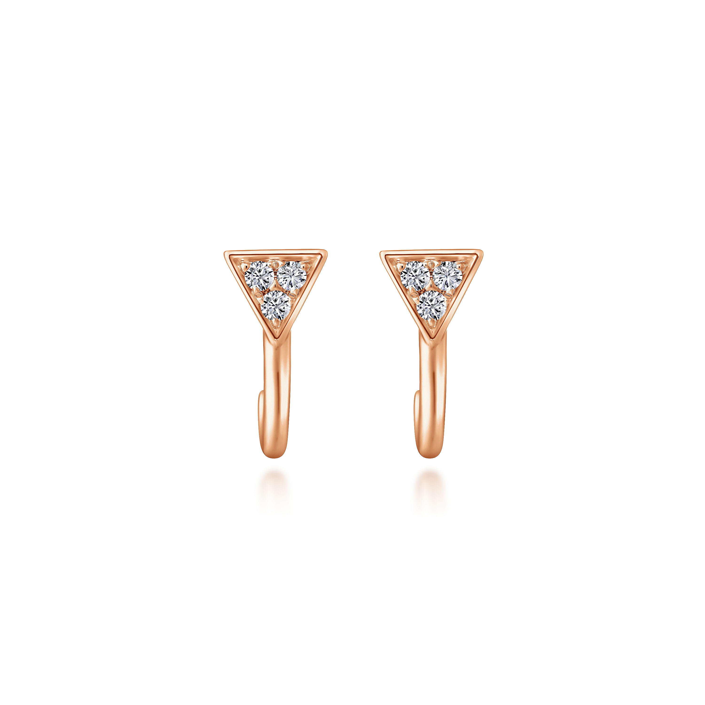 14K Rose Gold Pavé Diamond Triangle J Back Stud Earrings