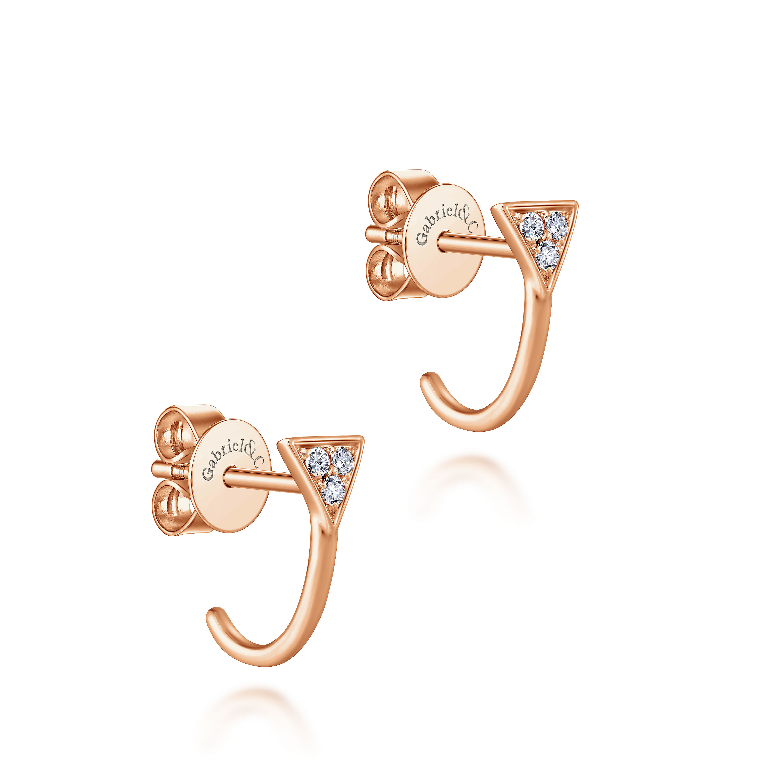 14K Rose Gold Pavé Diamond Triangle J Back Stud Earrings