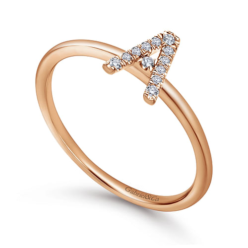 14K Rose Gold Pavé Diamond Uppercase A Initial Ring