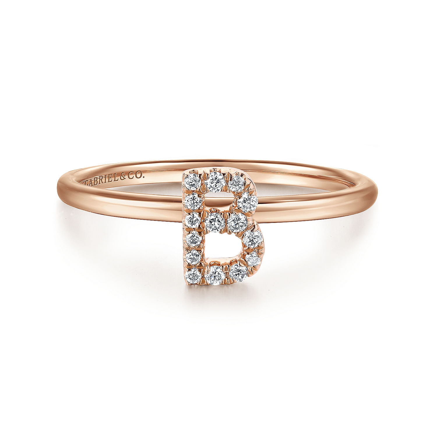 14K Rose Gold Pavé Diamond Uppercase B Initial Ring