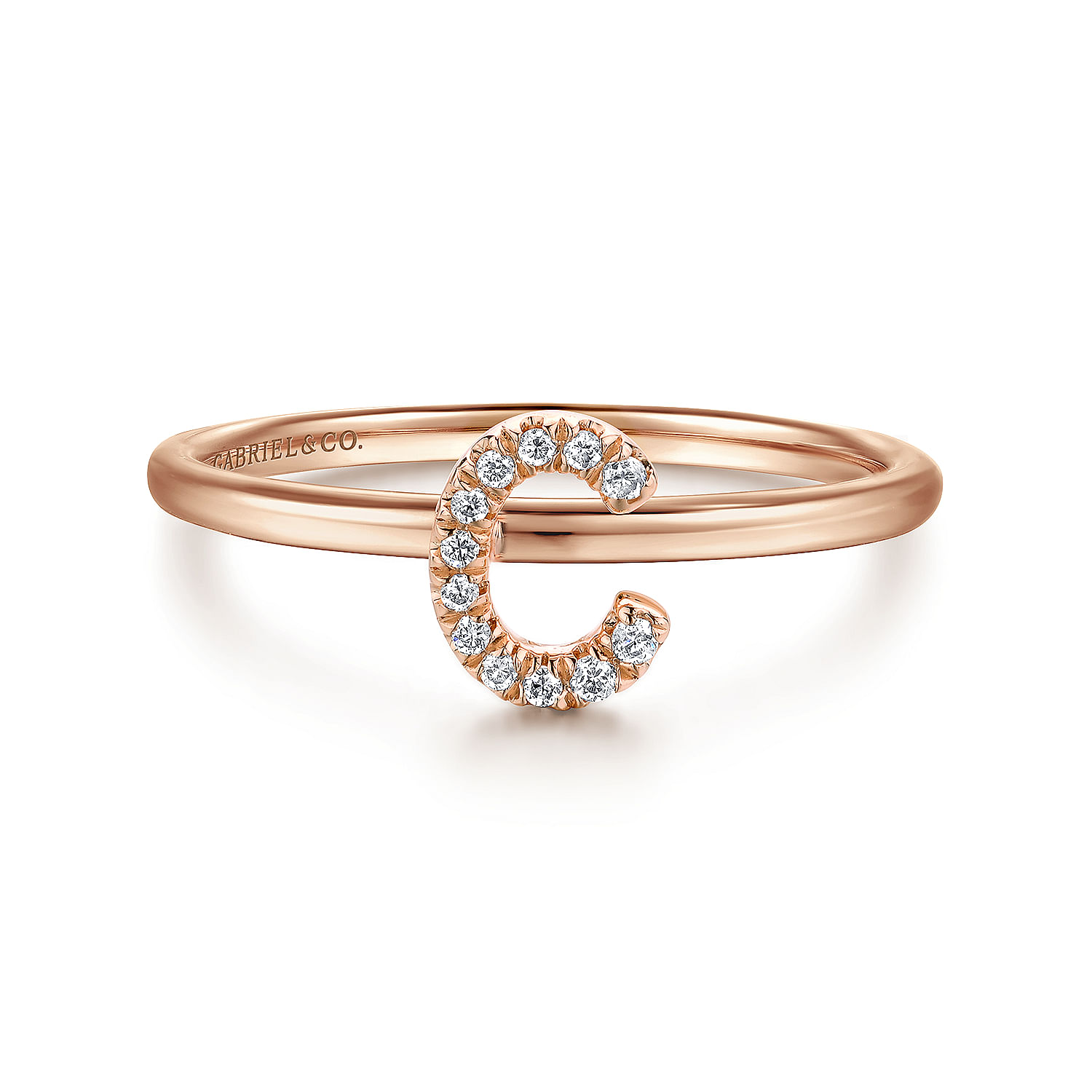 14K Rose Gold Pavé Diamond Uppercase C Initial Ring