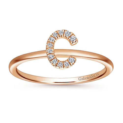 14K Rose Gold Pavé Diamond Uppercase C Initial Ring