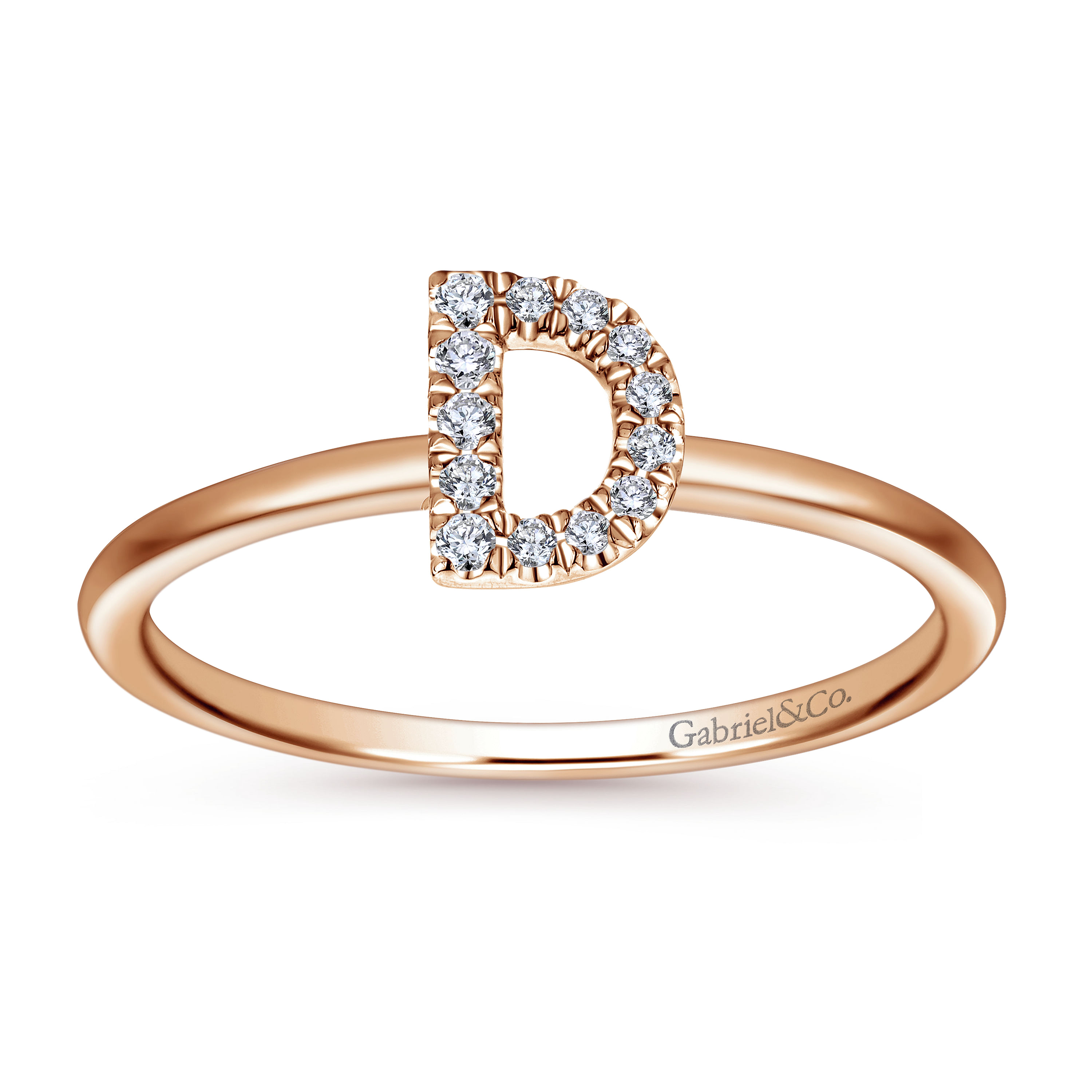 14K Rose Gold Pavé Diamond Uppercase D Initial Ring