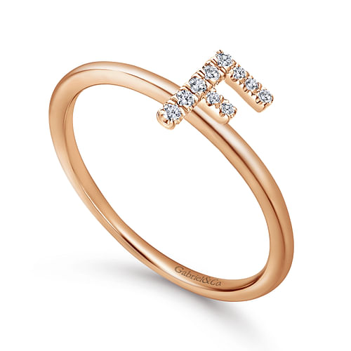 14K Rose Gold Pavé Diamond Uppercase F Initial Ring