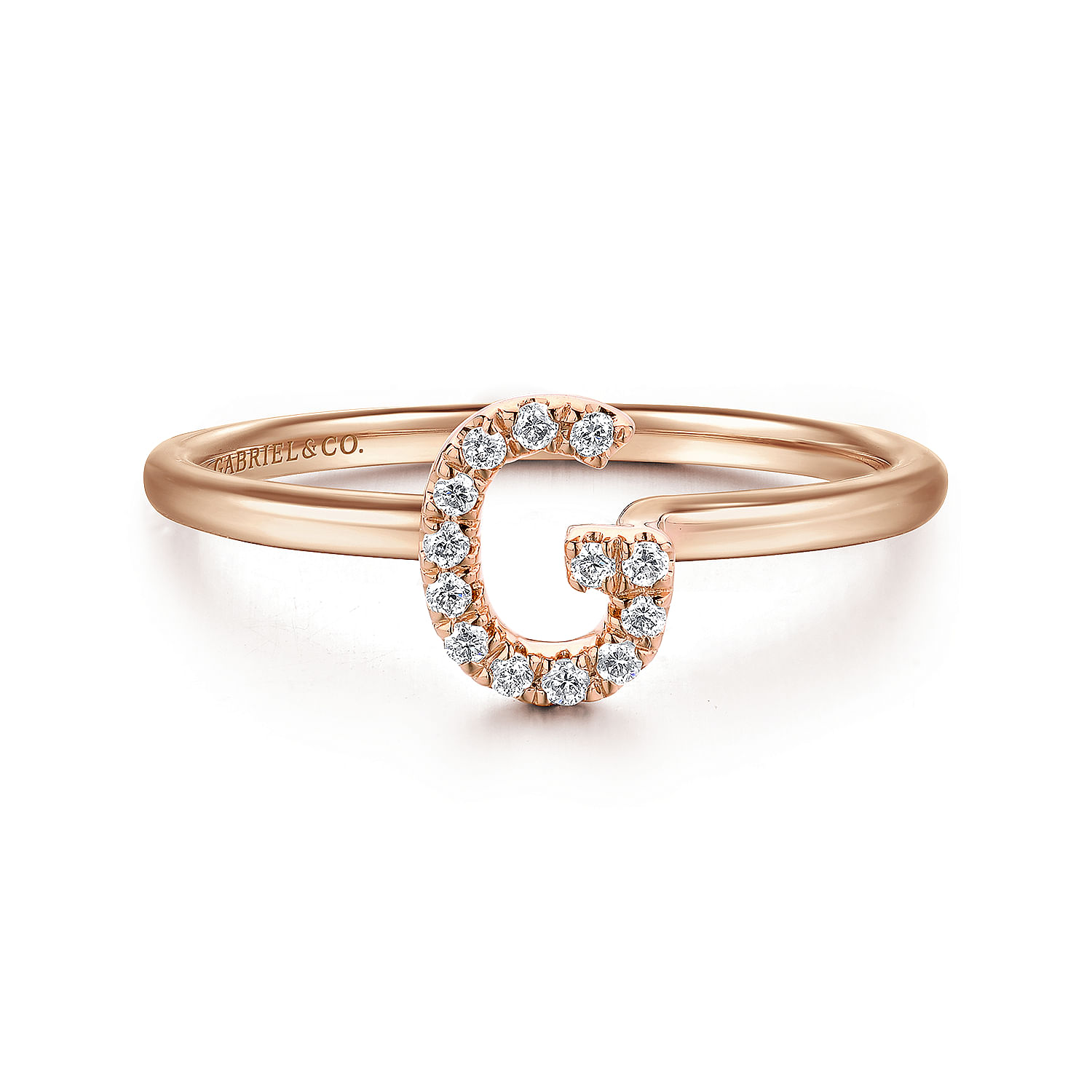 14K Rose Gold Pavé Diamond Uppercase G Initial Ring