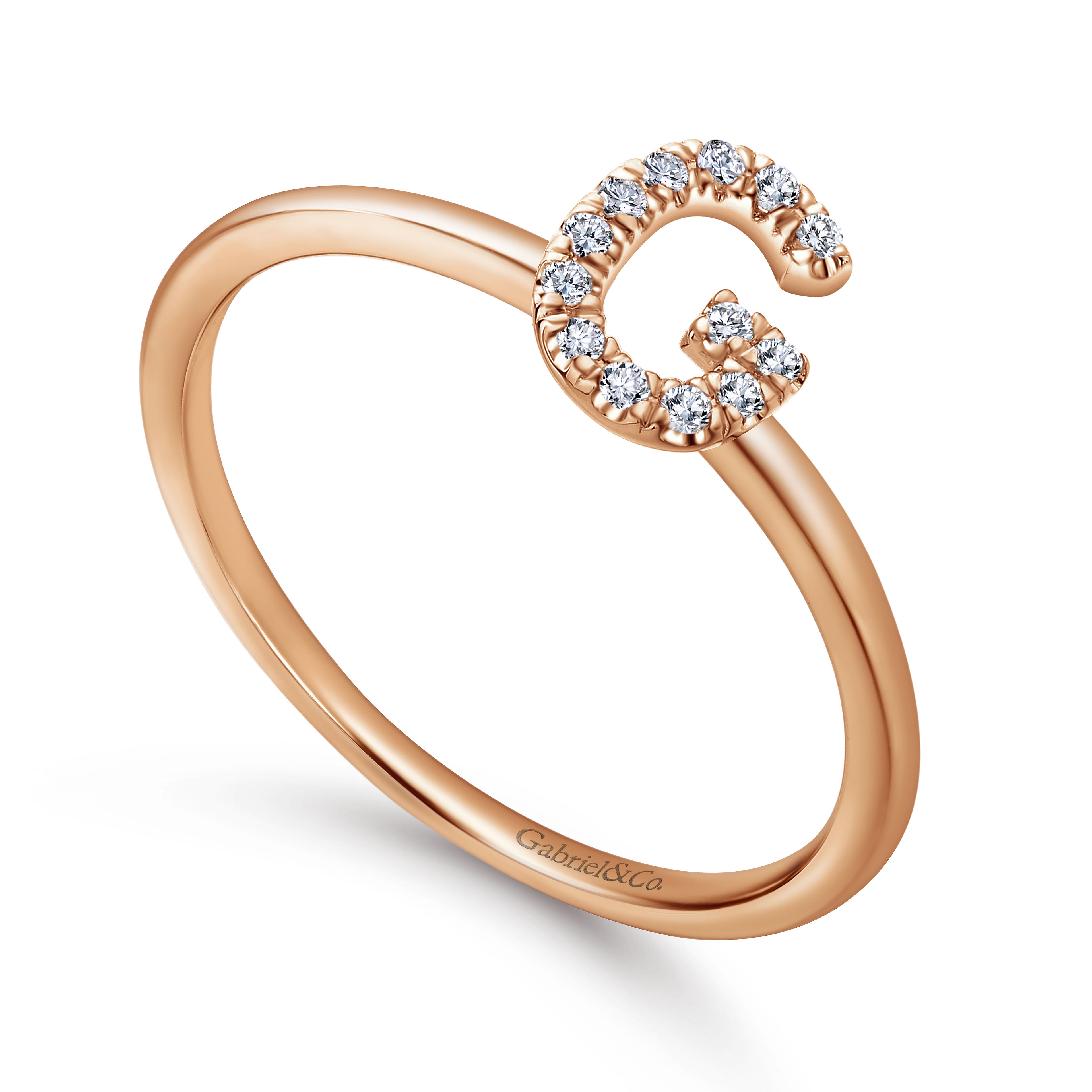 14K Rose Gold Pavé Diamond Uppercase G Initial Ring