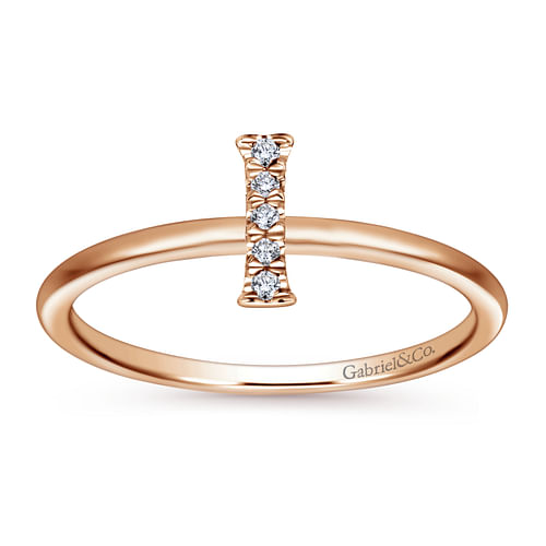 14K Rose Gold Pavé Diamond Uppercase I Initial Ring