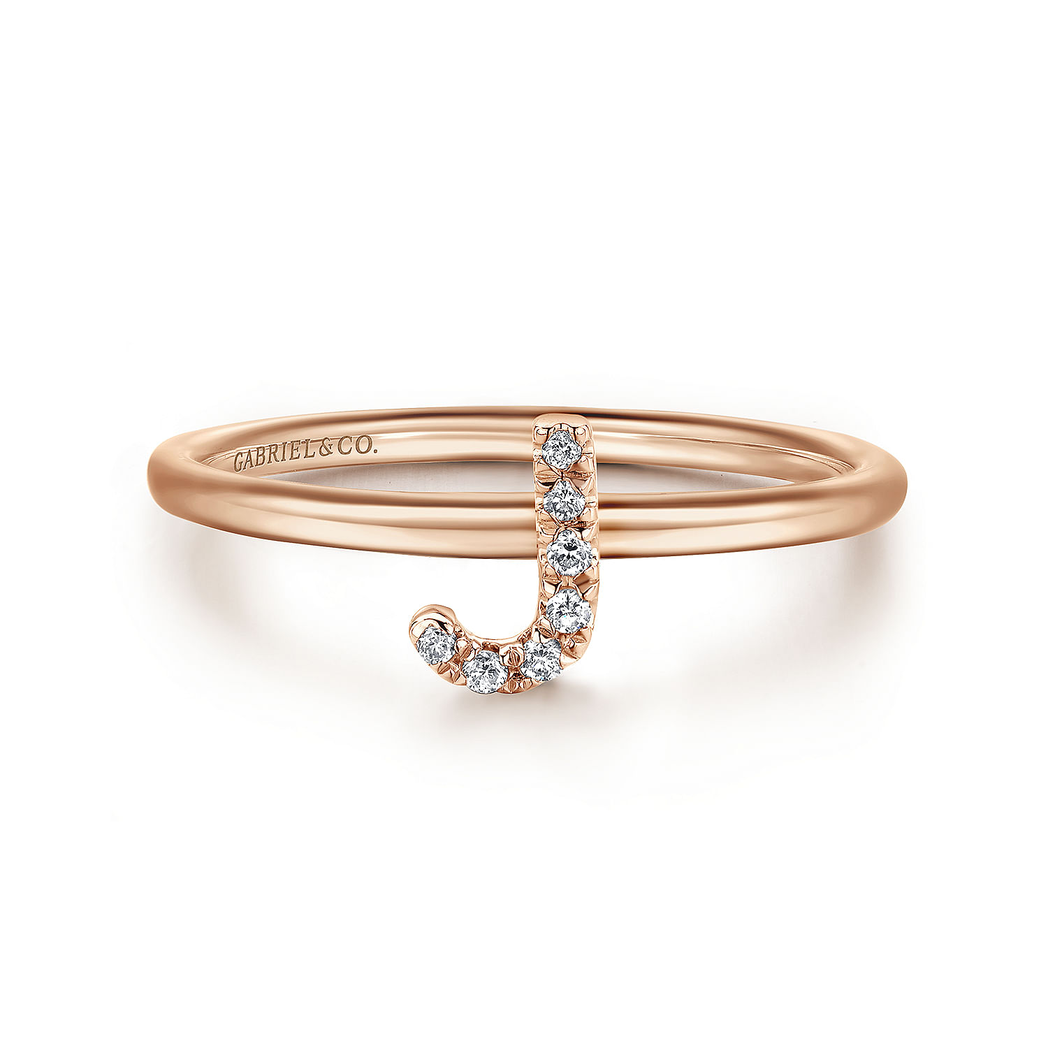 14K Rose Gold Pavé Diamond Uppercase J Initial Ring