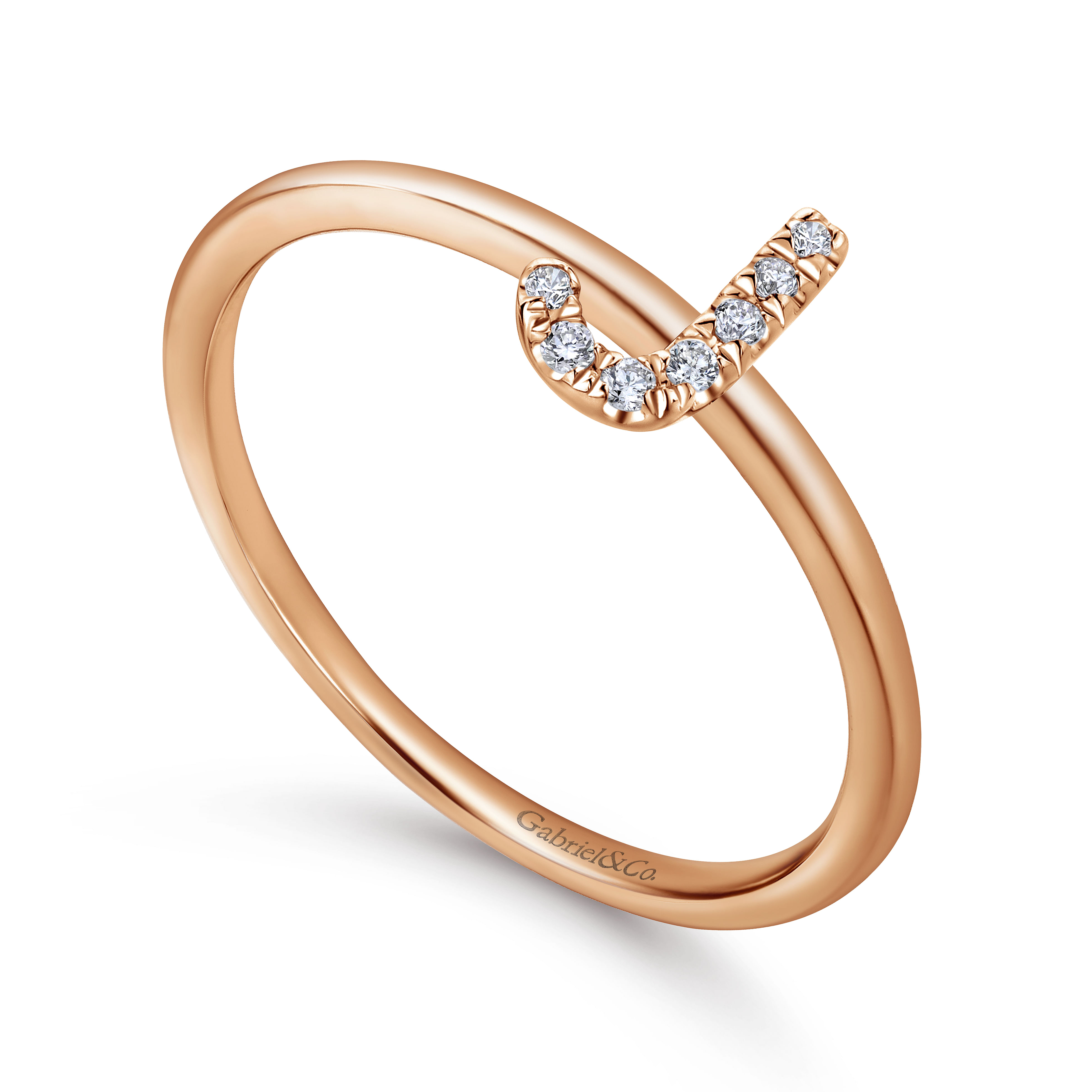14K Rose Gold Pavé Diamond Uppercase J Initial Ring