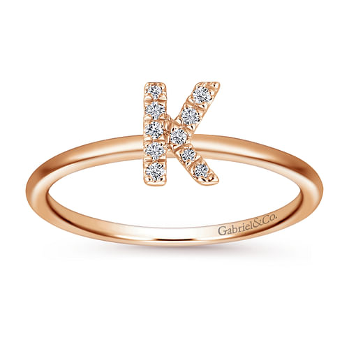 14K Rose Gold Pavé Diamond Uppercase K Initial Ring