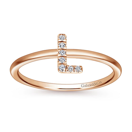 14K Rose Gold Pavé Diamond Uppercase L Initial Ring