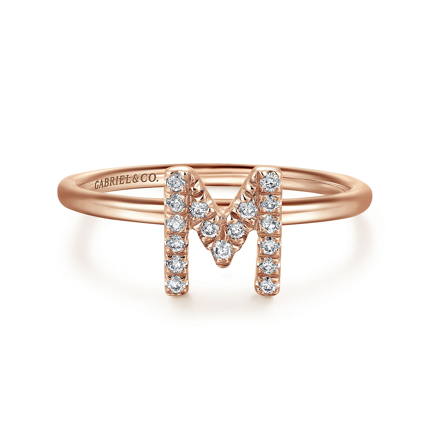 14K Rose Gold Pavé Diamond Uppercase M Initial Ring