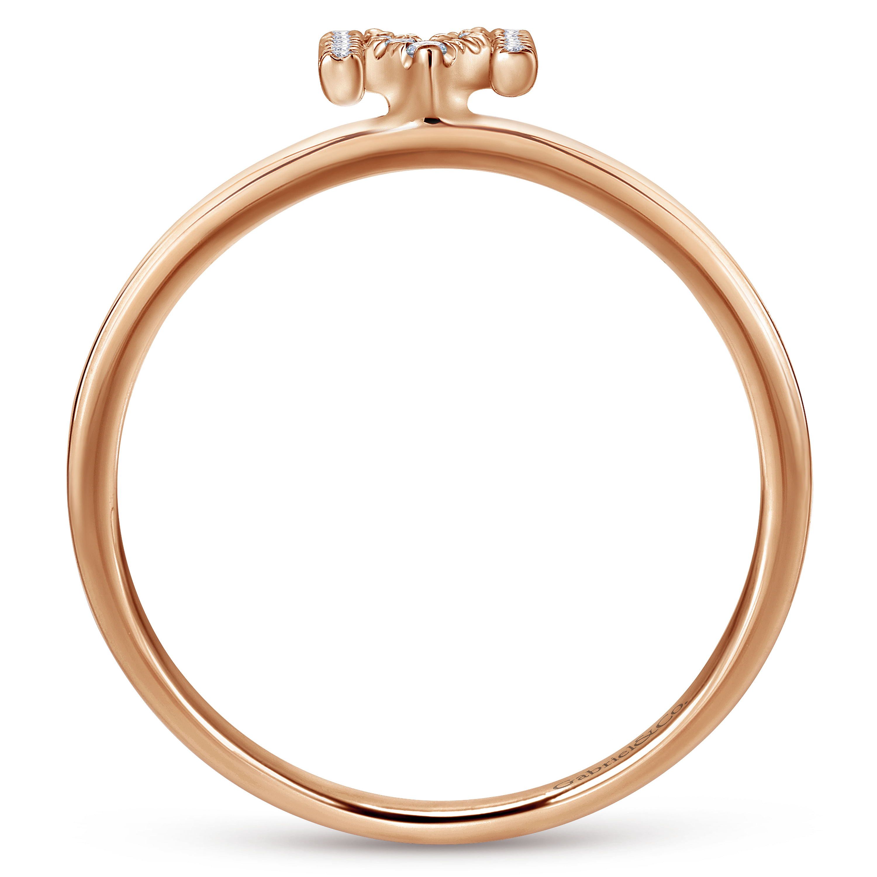 14K Rose Gold Pavé Diamond Uppercase M Initial Ring