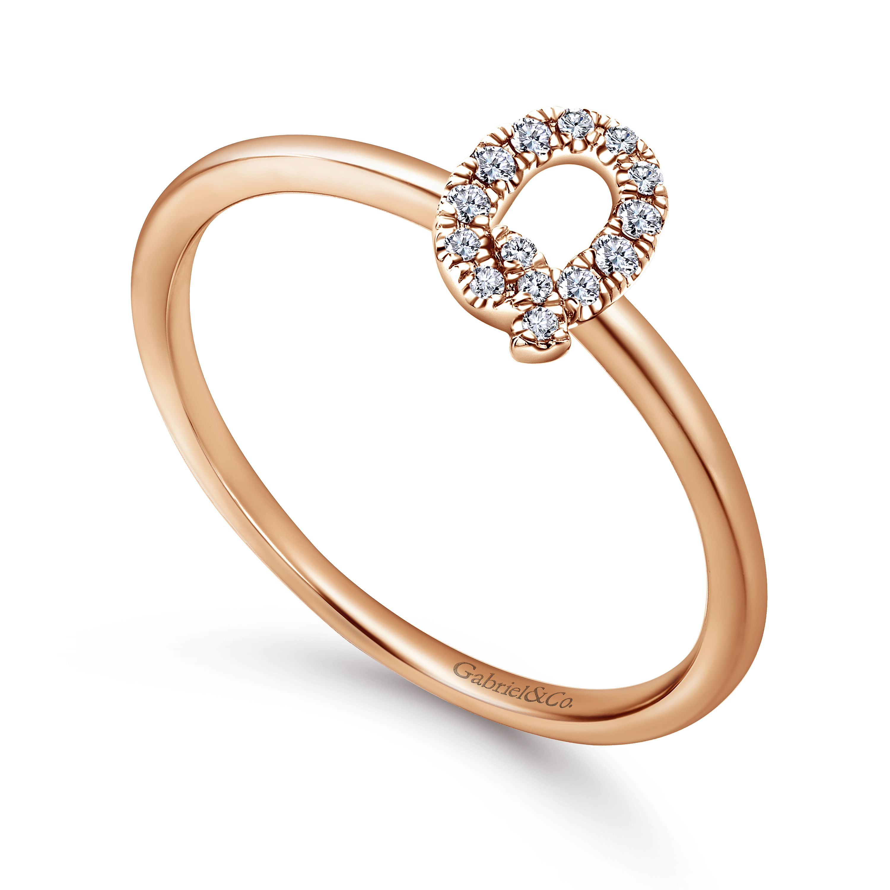 14K Rose Gold Pavé Diamond Uppercase Q Initial Ring