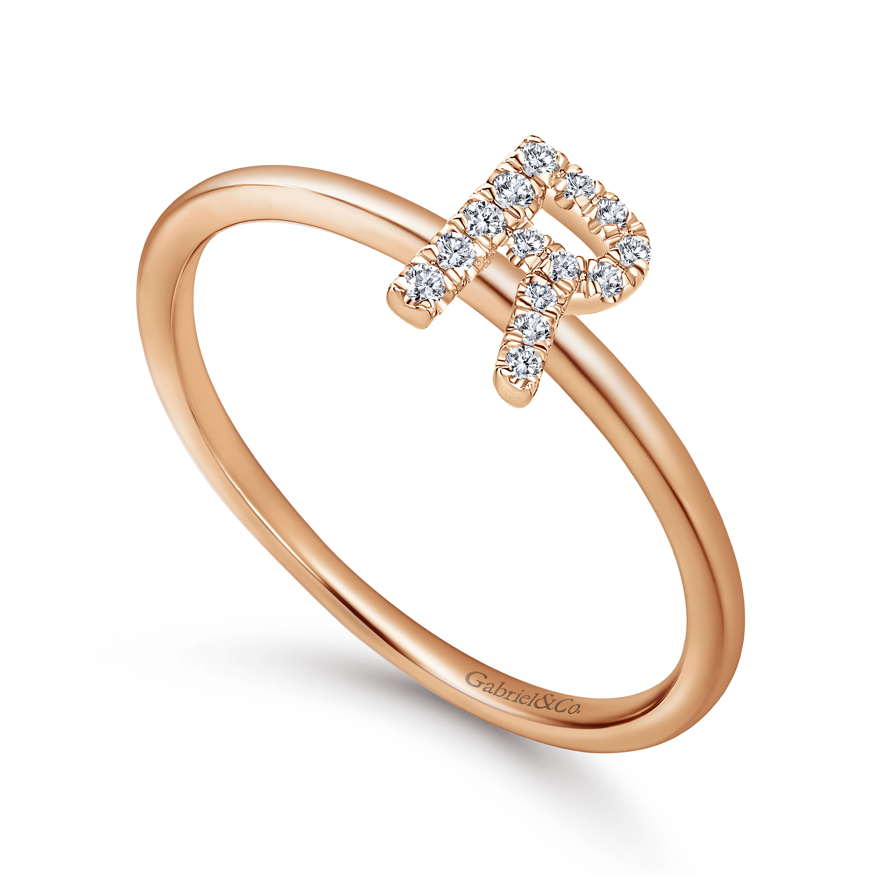 14K Rose Gold Pavé Diamond Uppercase R Initial Ring