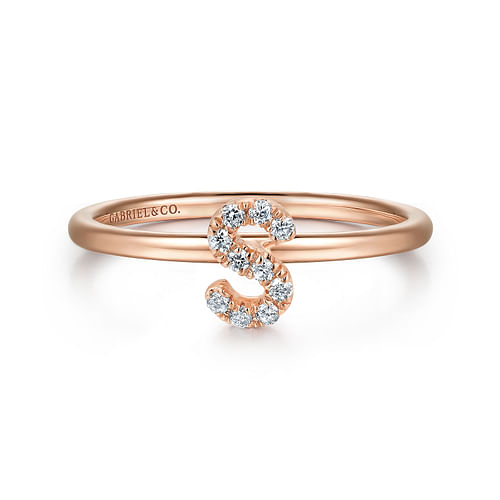 14K Rose Gold Pavé Diamond Uppercase S Initial Ring