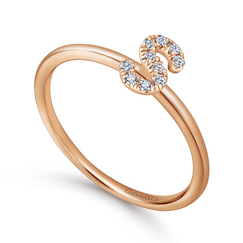 14K Rose Gold Pavé Diamond Uppercase S Initial Ring