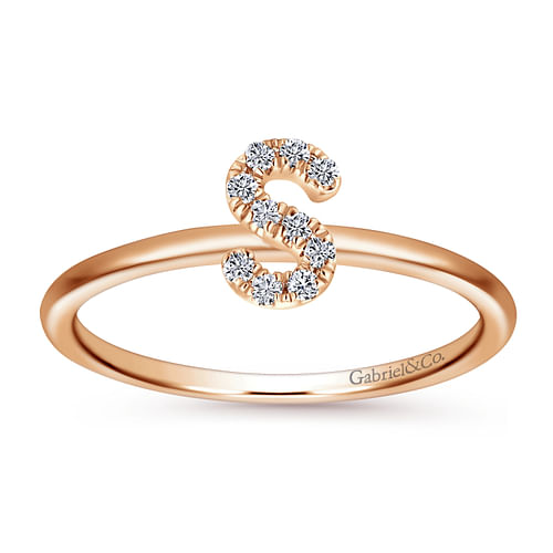 14K Rose Gold Pavé Diamond Uppercase S Initial Ring