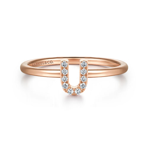 14K Rose Gold Pavé Diamond Uppercase U Initial Ring