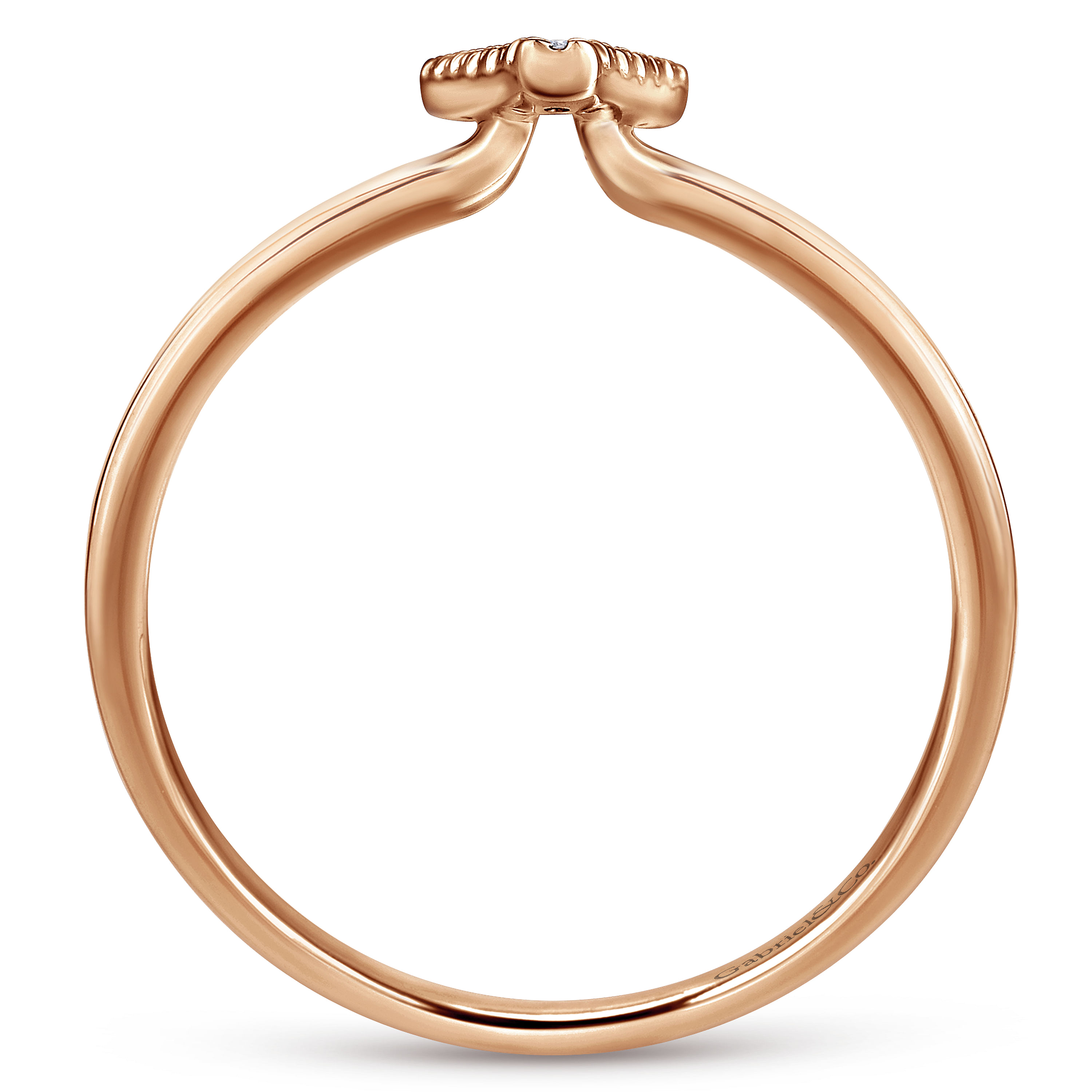 14K Rose Gold Pavé Diamond Uppercase V Initial Ring