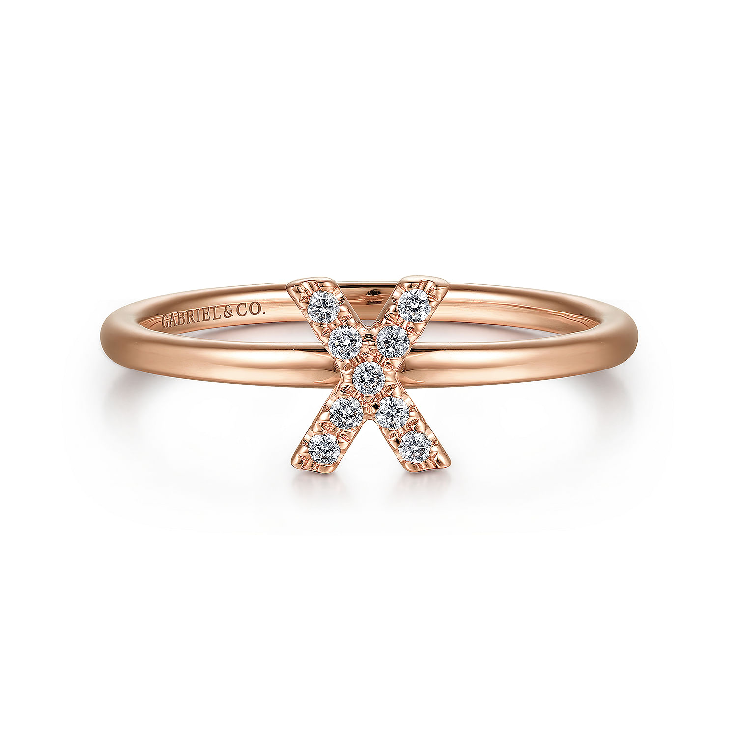 14K Rose Gold Pavé Diamond Uppercase X Initial Ring